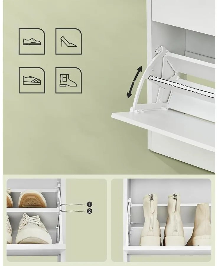 Cipős szekrény 3 csuklós ajtóval, cipőtartó, 24 x 60 x 139 cm, felhőfehér