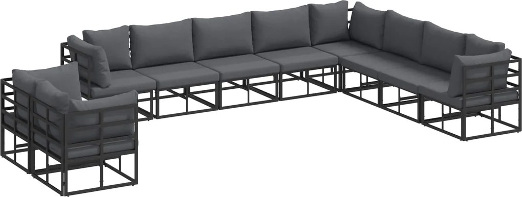 vidaXL Kerti Kanapé Szett párnával 10 pcs Fekete Alumínium