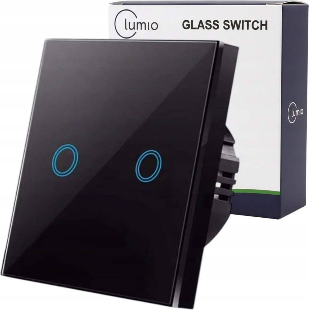 Fénykapcsoló Lumio Dupla Érintő Üveg Led Fekete Ssr FI60 86X86