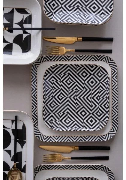 26 részes étkészlet, fehér/fekete, porcelán