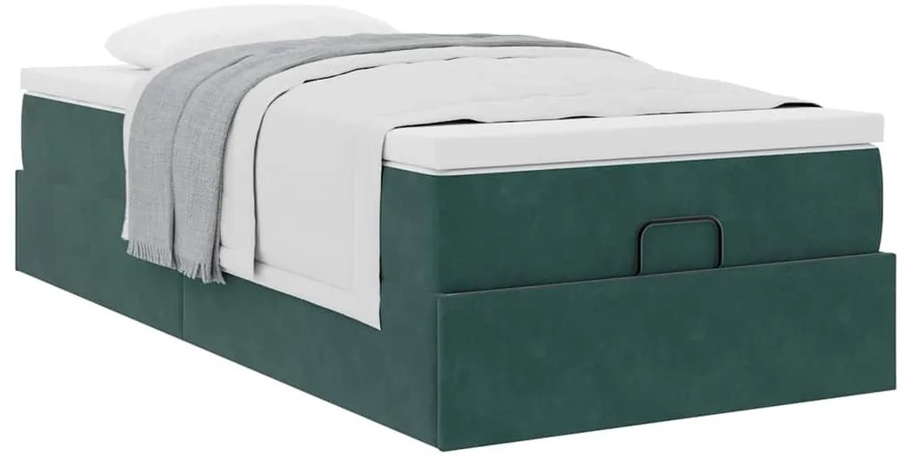 Ottomán ágykeret matraccal sötétzöld 80x200cm bársony