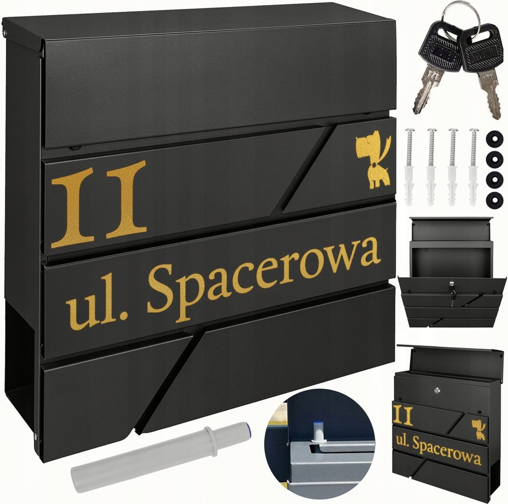 Fekete Posta- És Újságtartó Doboz Arany Minta