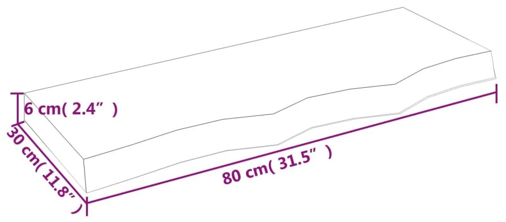 világosbarna kezelt tömör tölgyfa fali polc 80x30x(2-6) cm