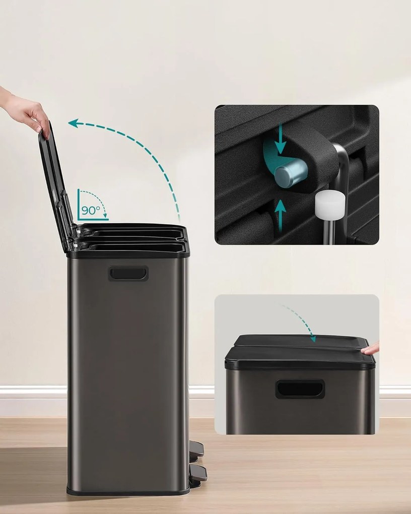 SONGMICS szelektív konyhai szemetes, 2 x 30 L, lágy záródás, palaszürke
