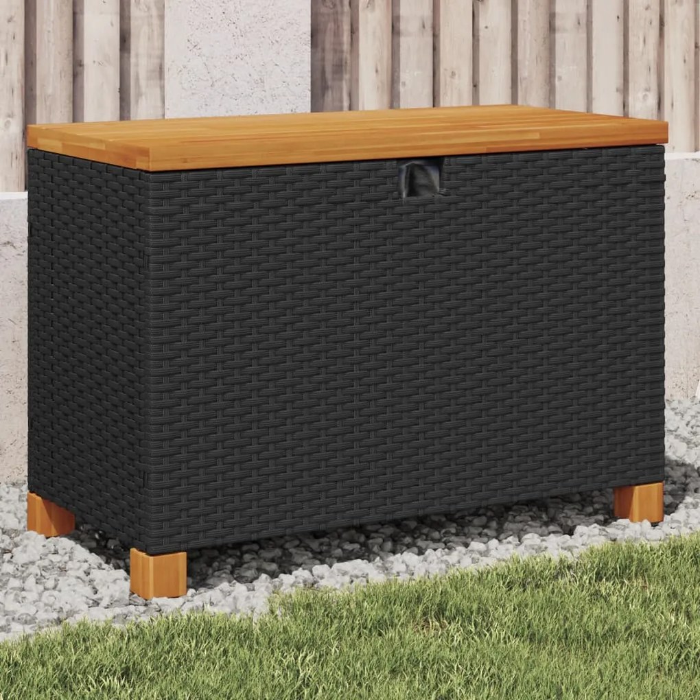 vidaXL fekete polyrattan és akácfa kerti tárolóláda 80 x 40 x 48 cm