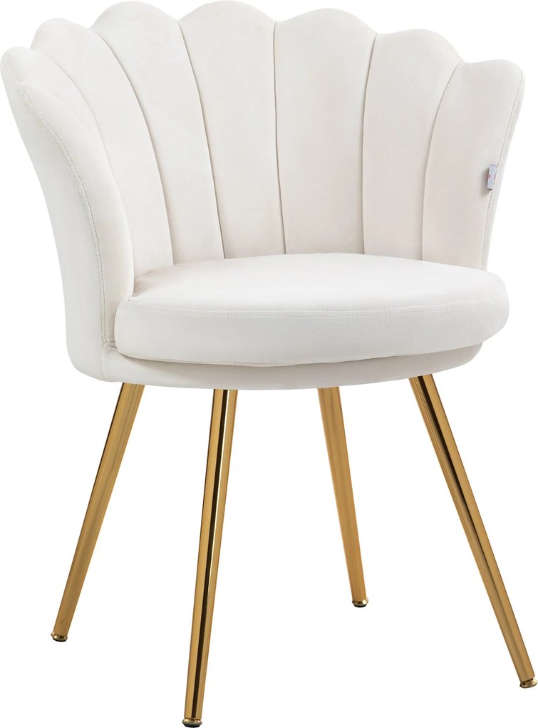 HOMCOM Shell Szék Velúr Öltözködő Szék Lounge Szék Arany Fém Lábakkal Nappaliba, Hálószobába és Étkezőbe 67Sz x 64M x 77Ma cm Krém | Aosom