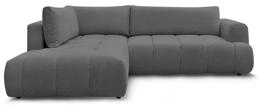 Sötétszürke kinyitható-tárolóhelyes sarokkanapé (bal oldali-L alakú) Fuji – Bobochic Paris