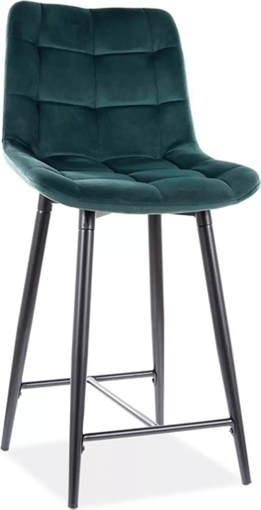 Bárszék CHIC VELVET fekete lábakkal, sötétzöld