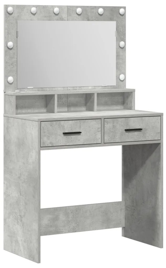 Sminkasztal LED Fényekkel Beton Szürke 79x41x135 cm