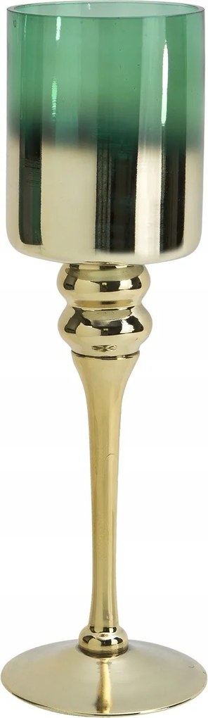 Üveg gyertyatartó arany zöld 35 cm JK0190