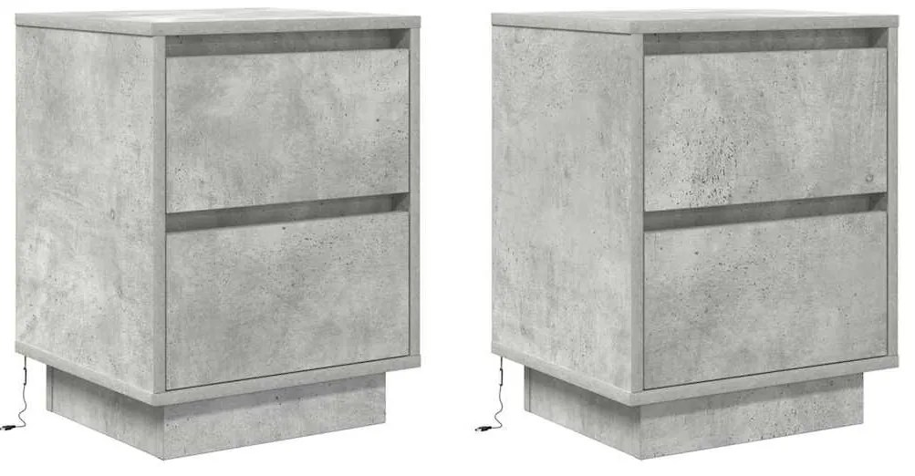 2 db betonszürke éjjeliszekrény LED-fényekkel 38x34x50 cm