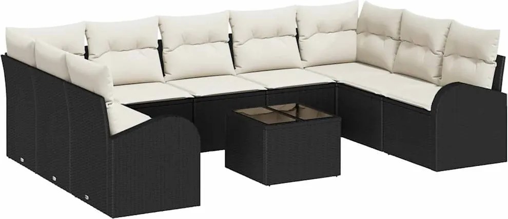 vidaXL Kanapé Szett párnával 10 pcs Fekete Poly Rattan