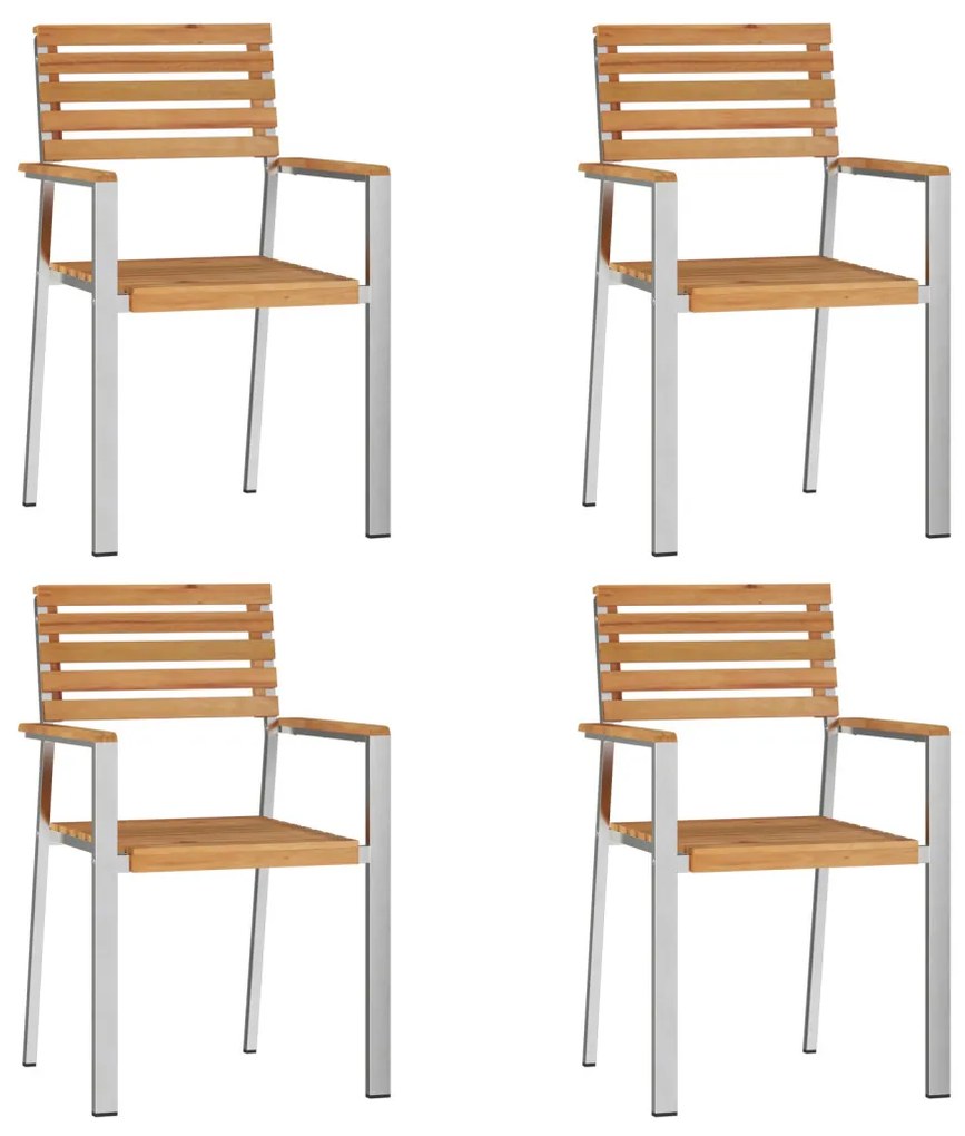 5 részes Kerti étkező garnitúra Tömör fából, Kültéri étkező asztal 150x90x75 cm Tömör fából, Összecsukható kerti székek 4 db Tömör fából és acélból