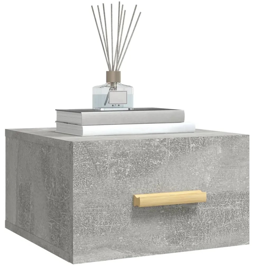 2 db betonszürke falra szerelhető éjjeliszekrény 35x35x20 cm