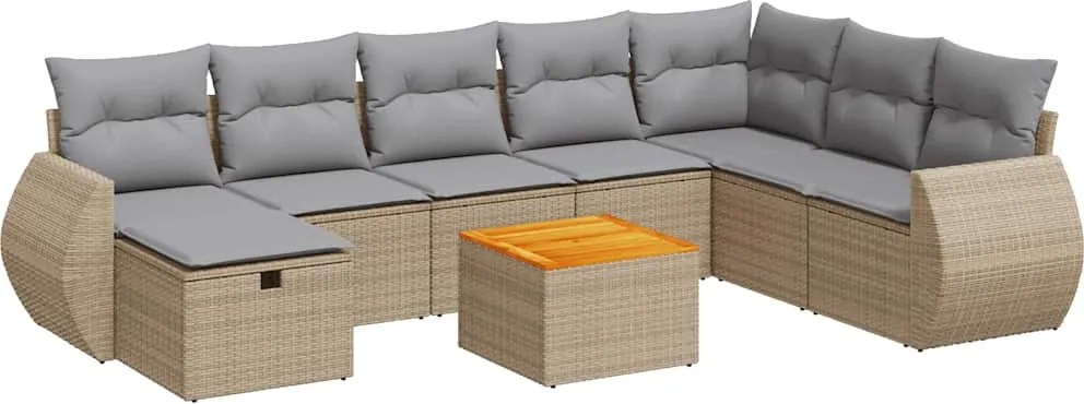 vidaXL 9 részes bézs polyrattan kerti ülőgarnitúra párnákkal