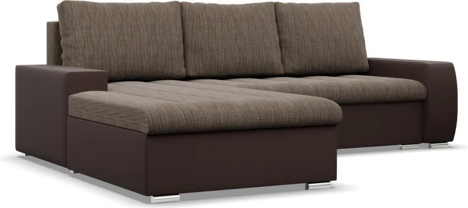 Toronto sarokkanapé, 2 ágyneműtartóval, fonott + műbőr, baloldali, barna