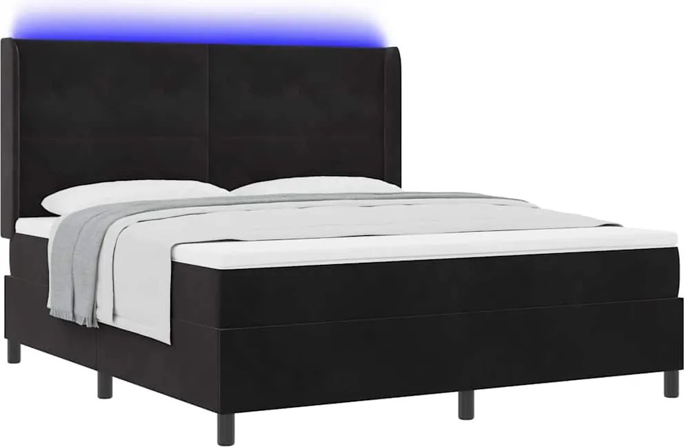 vidaXL Boxrugós ágy matracmal leddel Fekete 180 x 200 cm Bársony