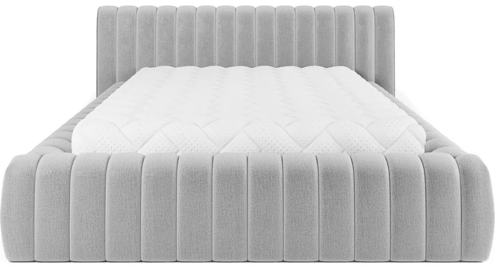 Világosszürke kárpitozott ágyneműtartós franciaágy ágyráccsal 180x200 cm Carilla – ELTAP