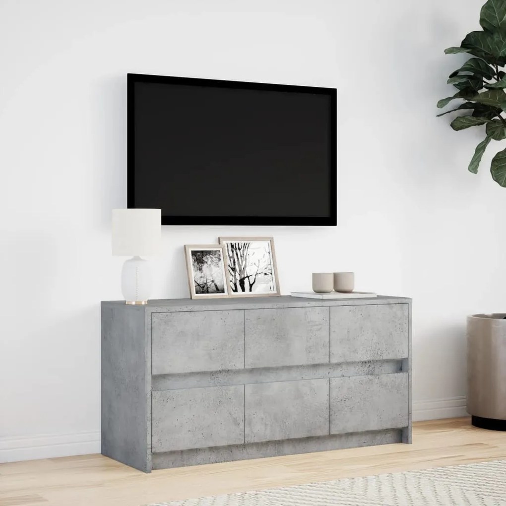 betonszürke szerelt fa TV-szekrény LED-ekkel 100 x 34 x 50 cm