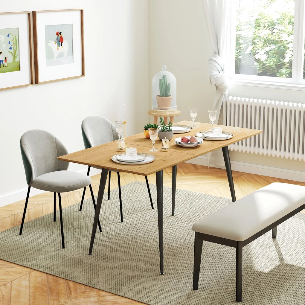 HOMCOM Kinyitható Étkezőasztal 120/160 x 75 cm, 6-8 Fős Konyhai Asztal Acél Lábakkal, Természetes | Aosom