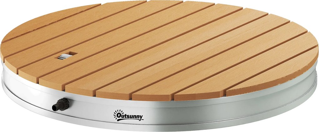 Outsunny Földi Zuhany Kert Zuhanyzuhannyal Állítható Lábbal Alumínium Kültéri Zuhany 4m Magasságig Ø70.5cm Szauna Zuhany Fa Megjelenés Csúszásmentes I