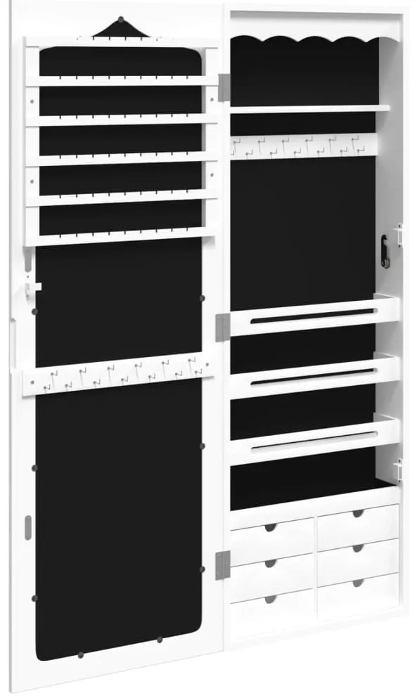 Fehér falra szerelhető tükrös ékszerszekrény 37,5x10x106 cm