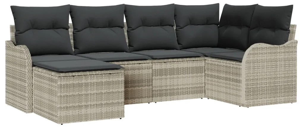 6 darabos kertibútor szett párnákkal világosszürke poli rattan, 2-személyes kertibútor párnákkal világosszürke poli rattan