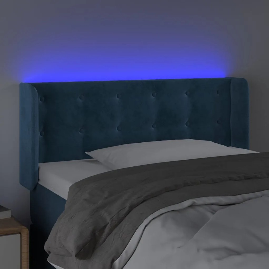 sötétkék bársony LED-es fejtámla 83 x 16 x 78/88 cm