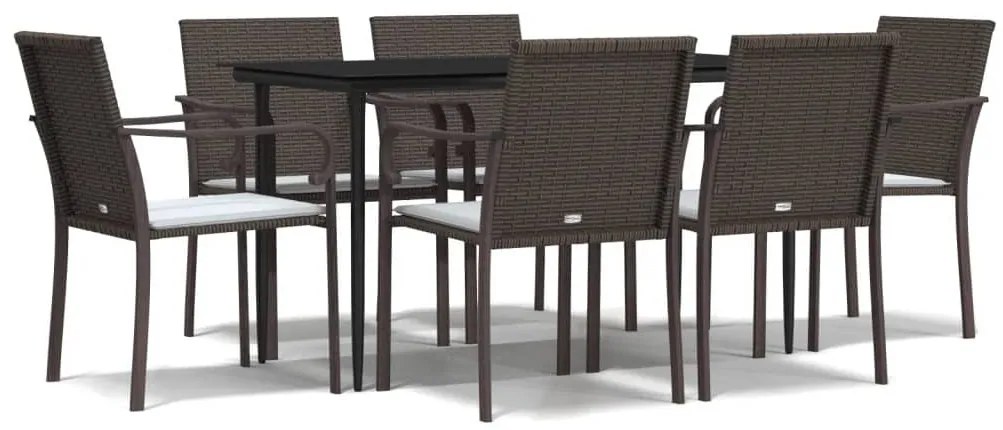 7 részes polyrattan és acél kerti étkezőgarnitúra párnával
