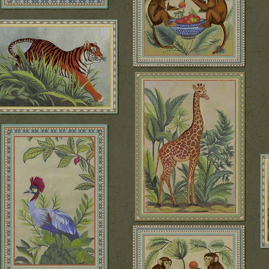 Holden Decor Wanderlust Menagerie zöld állatos vlies tapéta – 92011