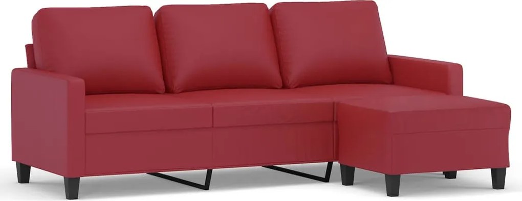 vidaXL 3 személyes bordó műbőr kanapé lábtartóval 180 cm