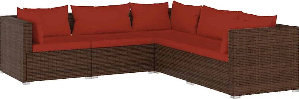 5 részes barna polyrattan kerti ülőgarnitúra párnákkal