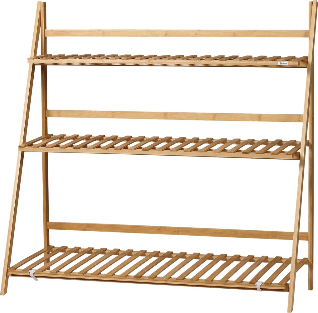 Outsunny 3-szintes bambusz növényállvány virágtartó összehajtható növénypolc beltéri és kültéri használatra 98x37x96,5 cm természetes | Aosom