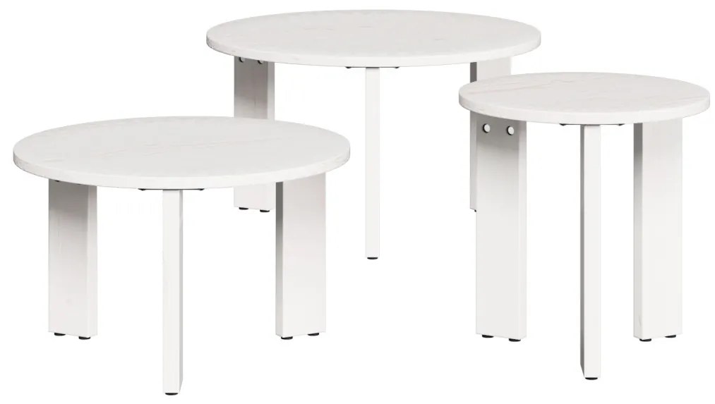 Dohányzóasztal 3 pcs Fehér 47.5 x 47.5 x 27 cm Tömör fenyőfa