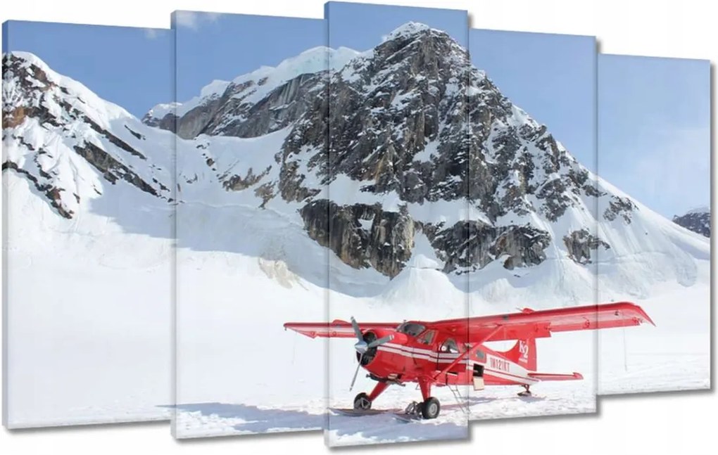 Vászonkép 100x60 Piros repülőgép a hegyekben