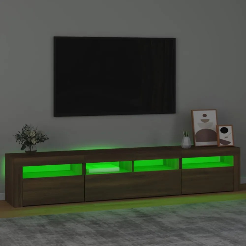 barna tölgy színű TV-szekrény LED-lámpákkal 210x35x40 cm