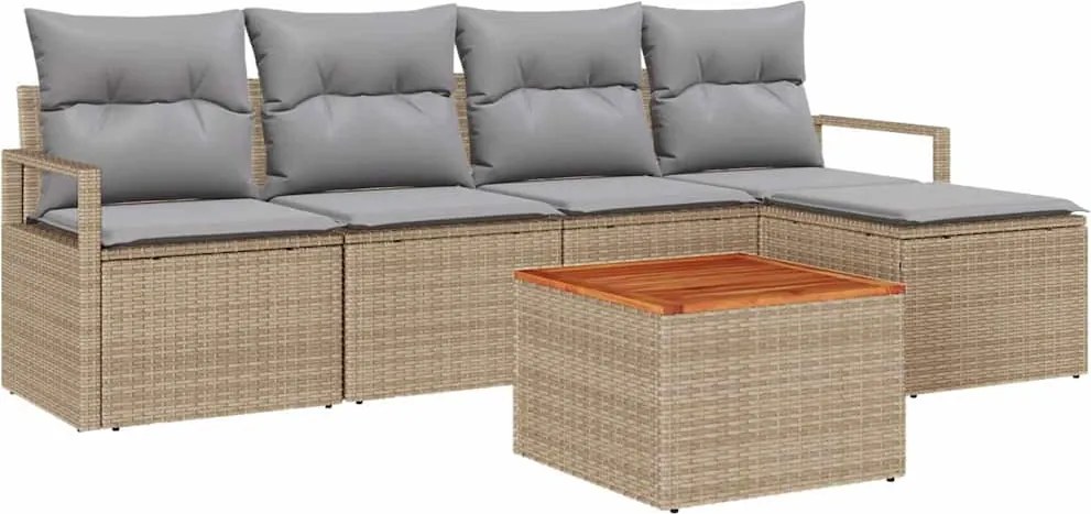 vidaXL Kerti Kanapé Szett párnával 6 pcs Bézs polirattan