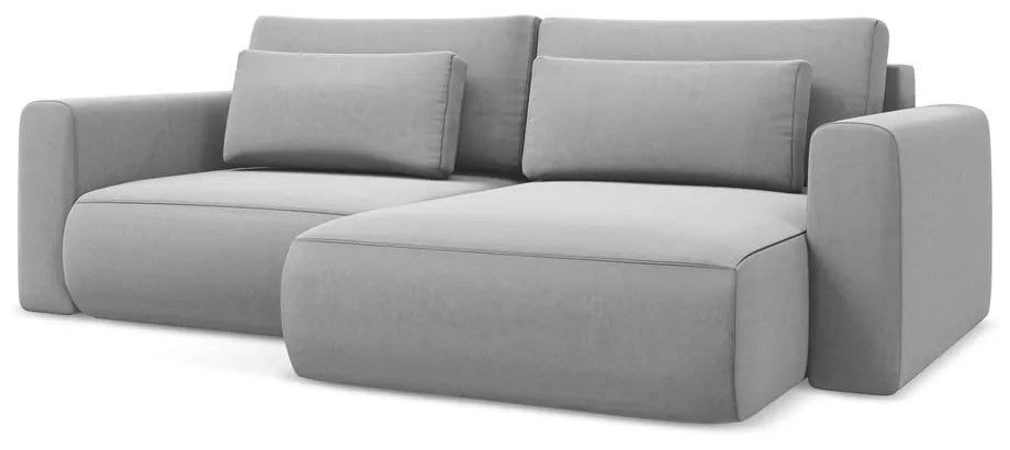 Világosszürke bársony kinyitható-tárolóhelyes sarokkanapé (jobb oldali-heverő résszel) Kapua – Makamii