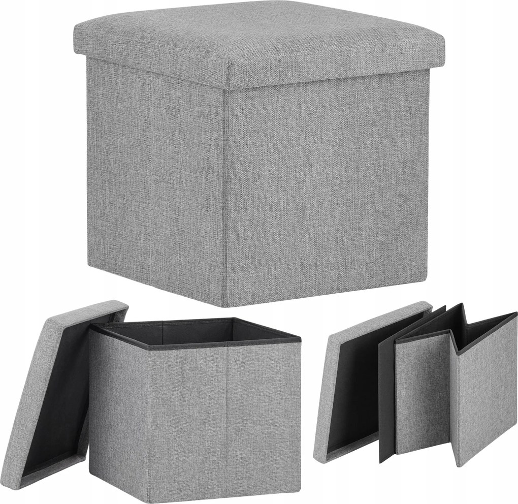 Kárpitozott puff tárolórekesszel, összecsukható paddal, 38x38x38 cm Kényelmes L szürke