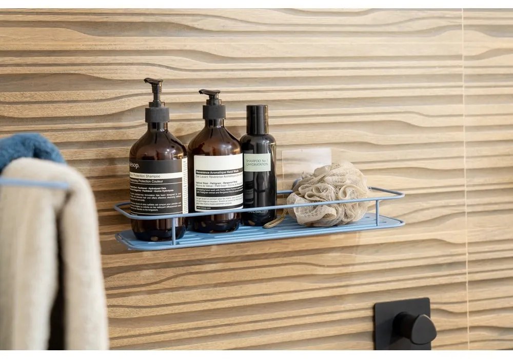 Világoskék öntapadós fém fürdőszobai polc Grena – Compactor