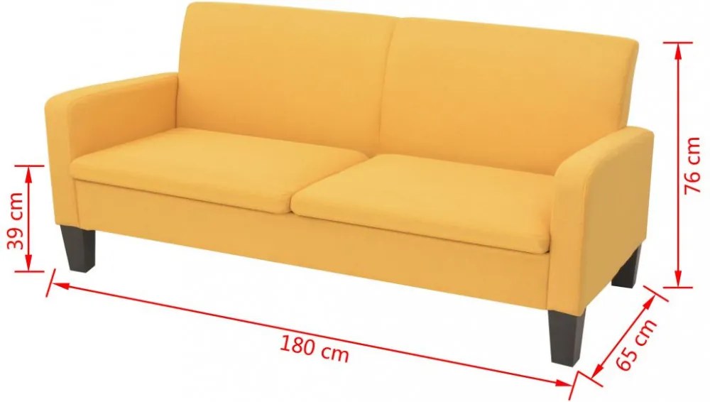 3-személyes sárga kanapé 180 x 65 x 76 cm