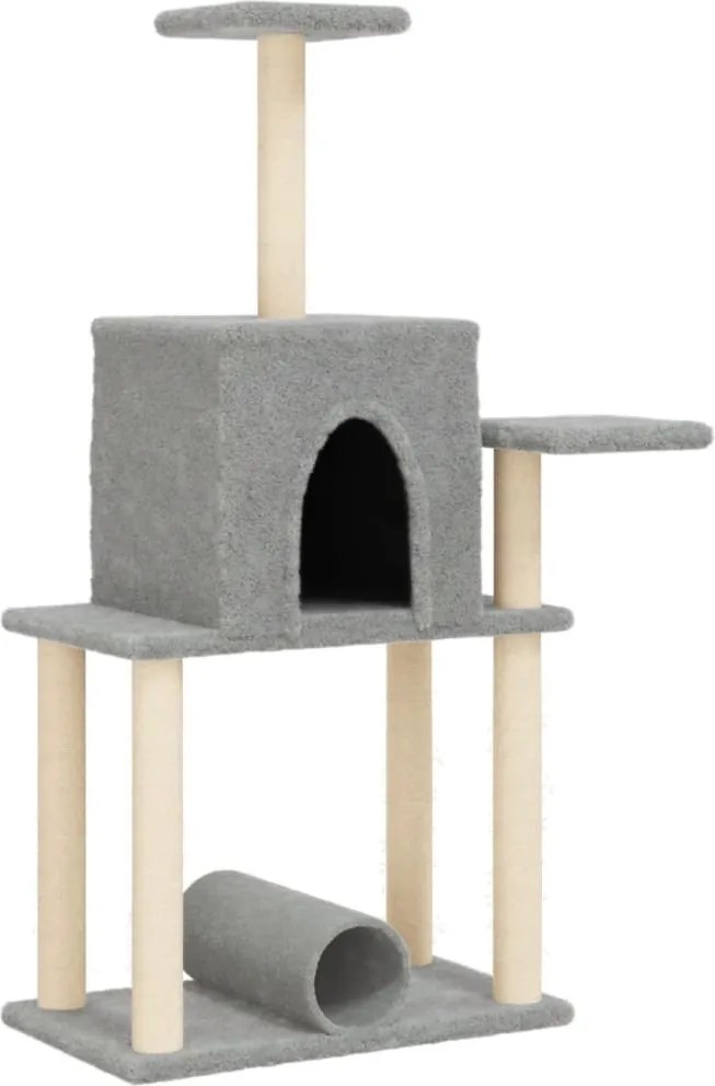 vidaXL világosszürke macskabútor szizál kaparófákkal 122 cm