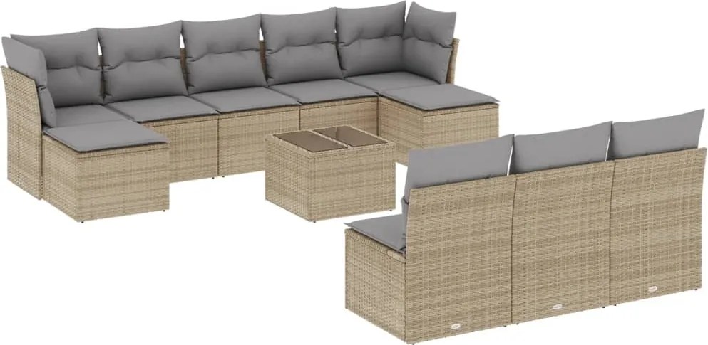 vidaXL 11 részes bézs polyrattan kerti ülőgarnitúra párnákkal