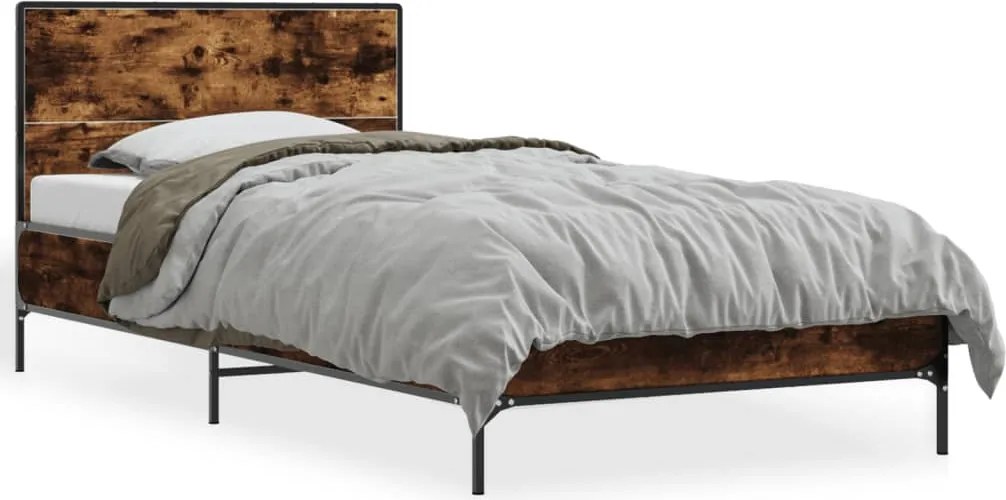 vidaXL füstös tölgyszínű szerelt fa és fém ágykeret 90 x 200 cm