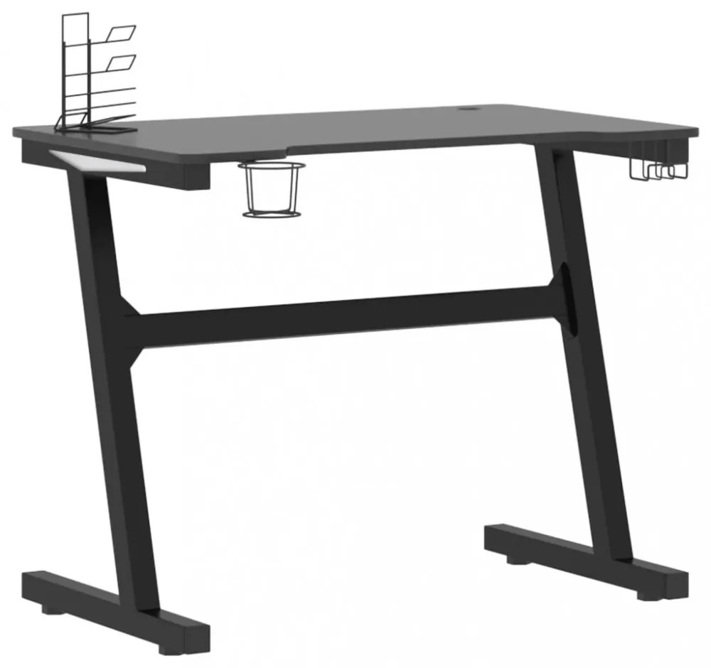 fekete LED-es Z-lábú gamer asztal 90 x 60 x 75 cm