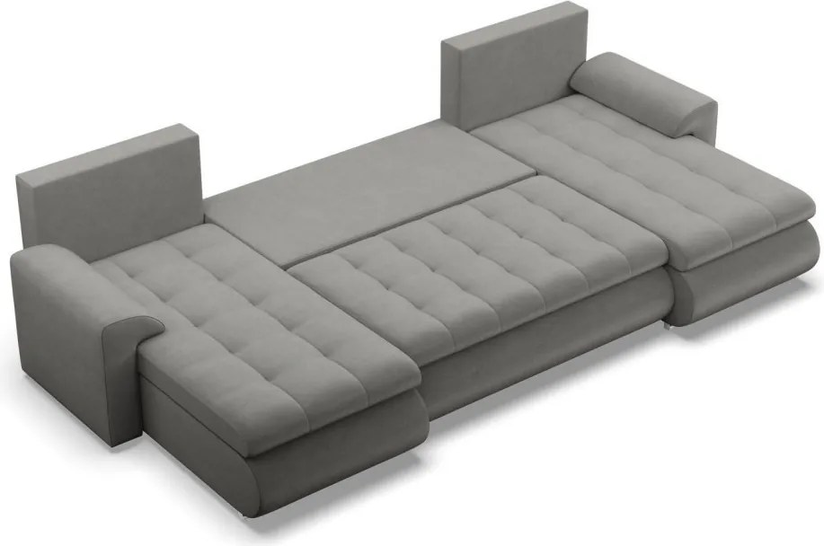 Tokio U alakú sarokkanapé, 3 ágyneműtartóval, bársony, univerzális oldal, világosszürke