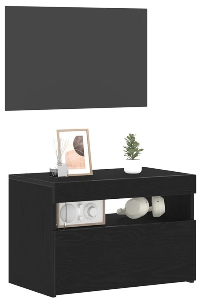 TV-szekrény LED világítással, fekete tölgy színben, 60x35x40 cm, összeszerelt fa