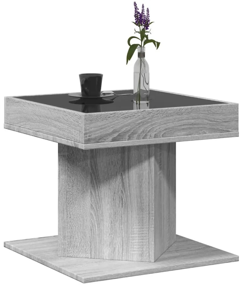 Szürke sonoma szerelt fa dohányzóasztal LED-del 50 x 50 x 45 cm