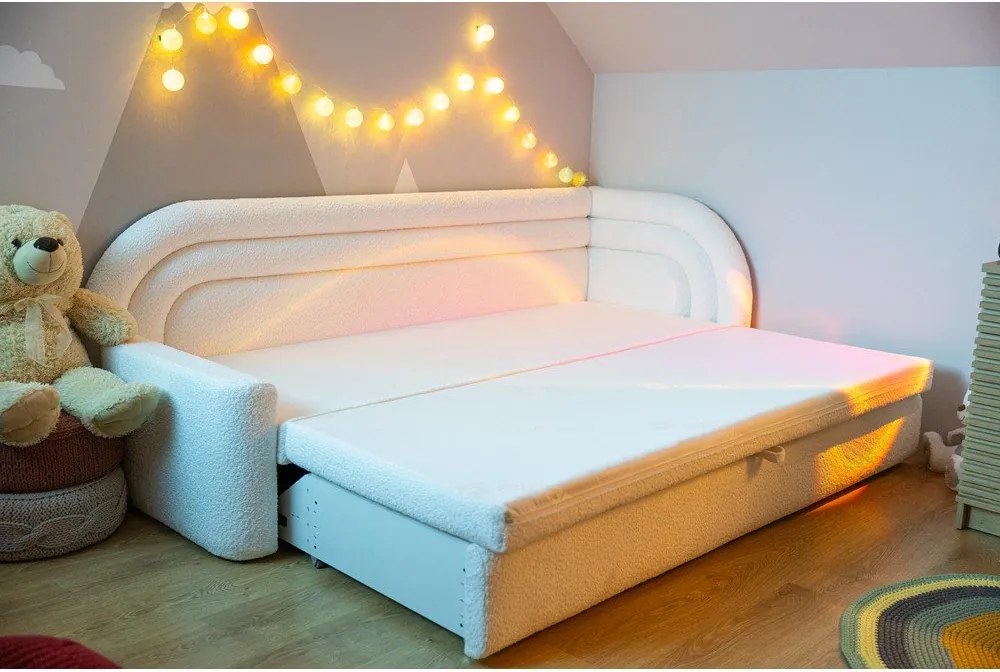 Krémszínű buklé kinyitható-tárolóhelyes kanapé bal oldali 223 cm Fabillo – ELTAP