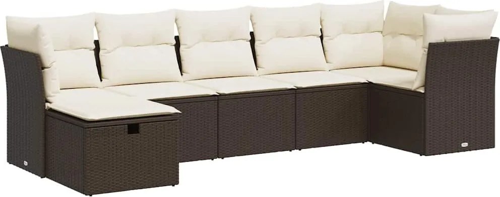 vidaXL 7 részes barna polyrattan kerti ülőgarnitúra párnákkal